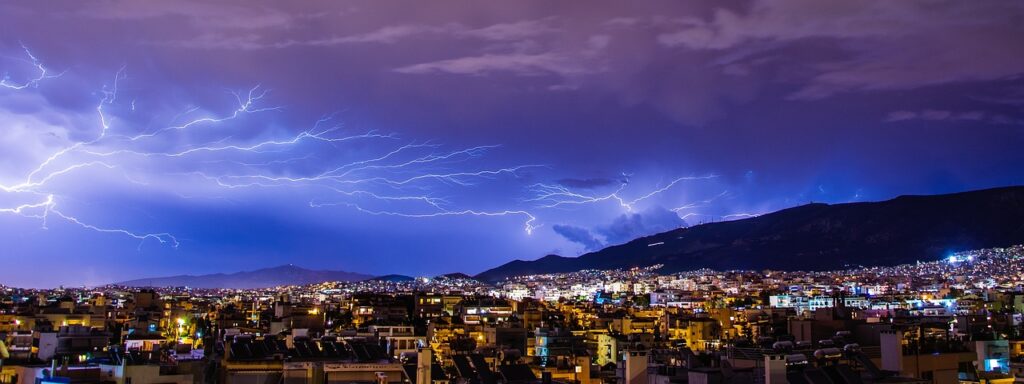 Lightning storm over city