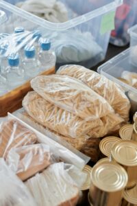 hurricane food and water supplies (dry pasta, canned food, bottled water, etc.)